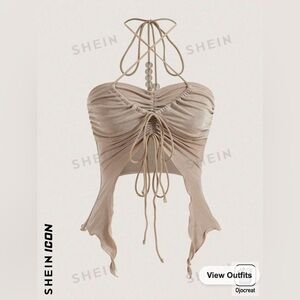 SHEIN ICON Drawstring Front Asymmetrical Hem Halter Top